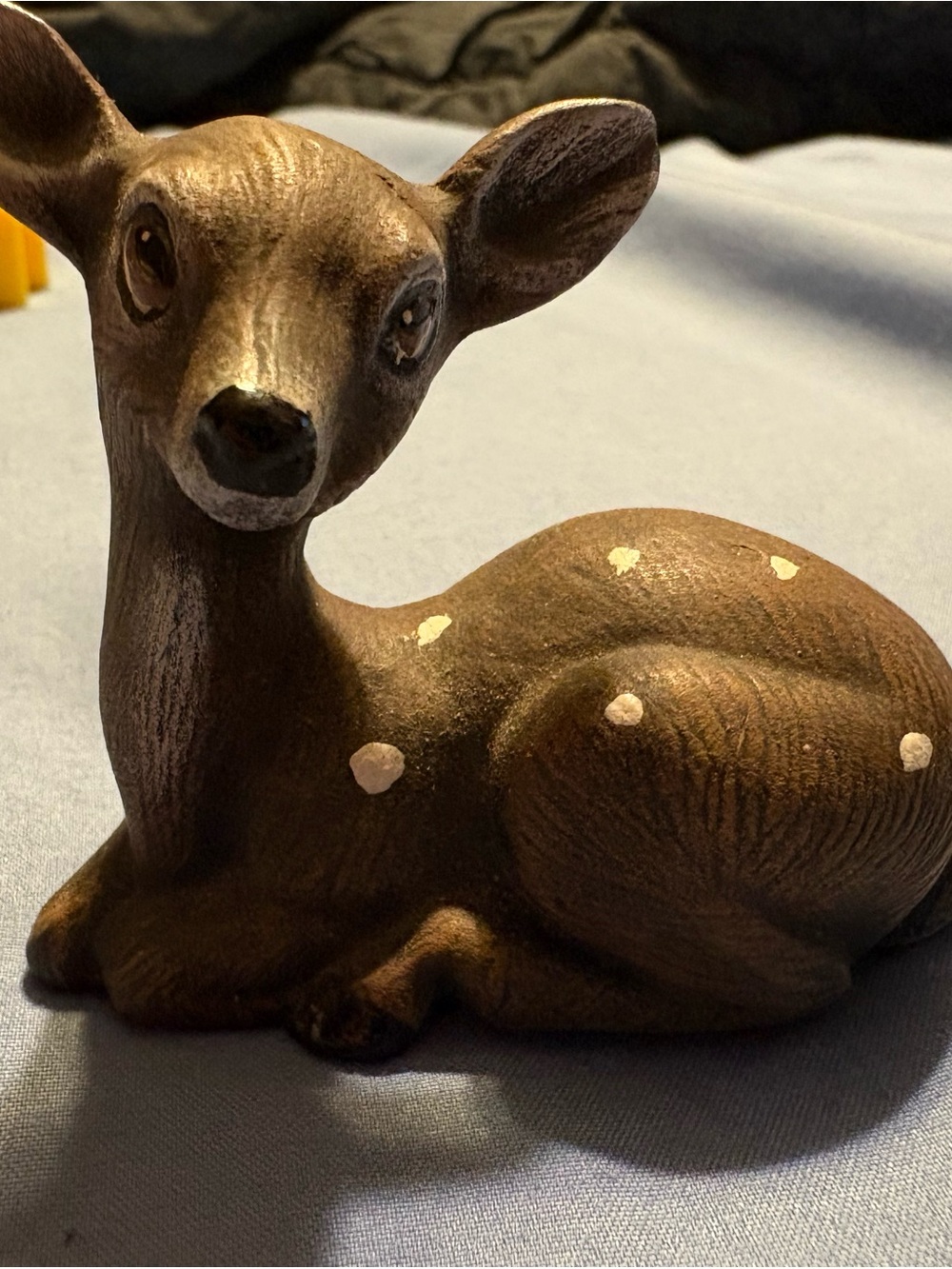 Brown Ceramic Fawn Figurine with White Spots